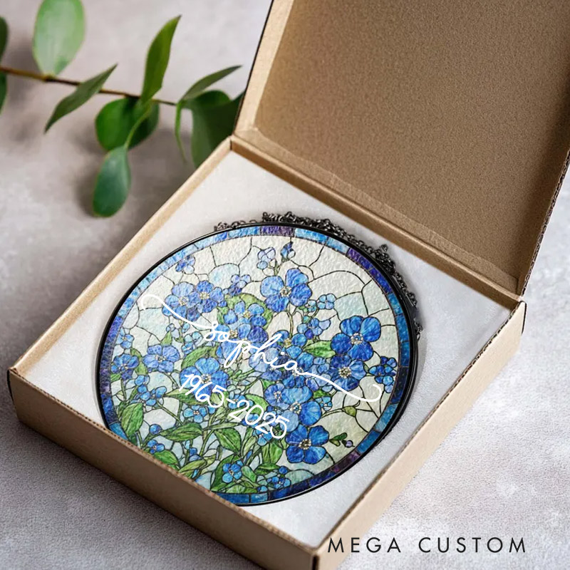 Personalized Forget Me Not Stained Glass Suncatcher Window Hanging Decor Sympathy Gifts for Loss of Loved One