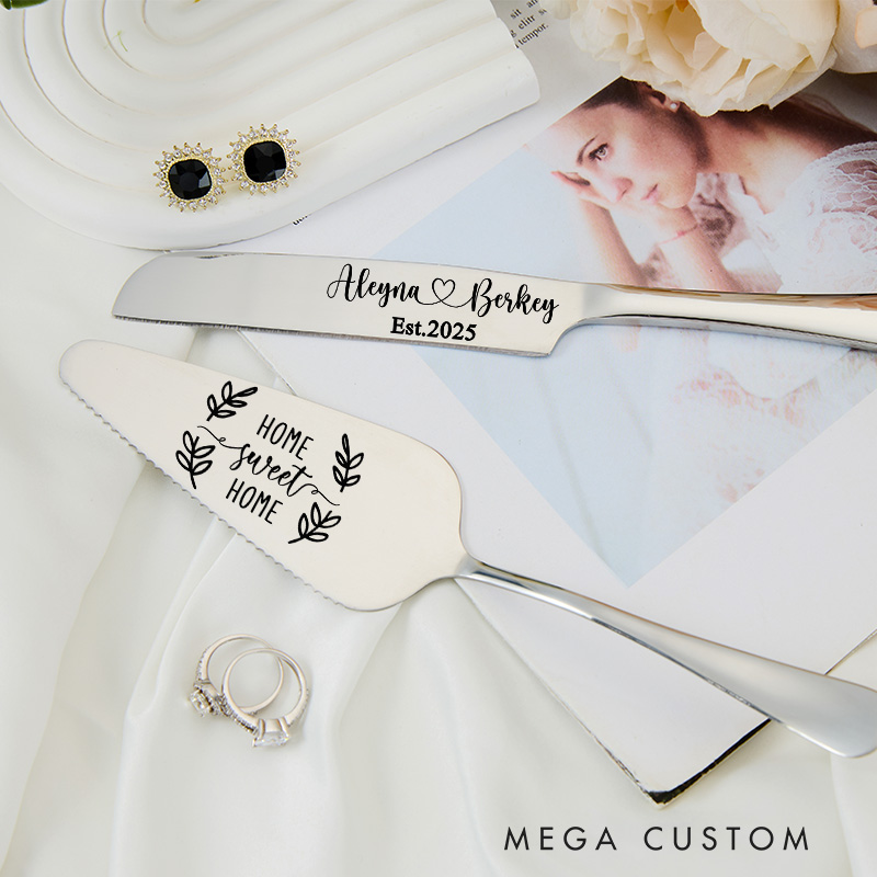 Personalized Cake Knife and Server Set Home Sweet Home Design Custom Housewarming Gift New Home Dining Accessories