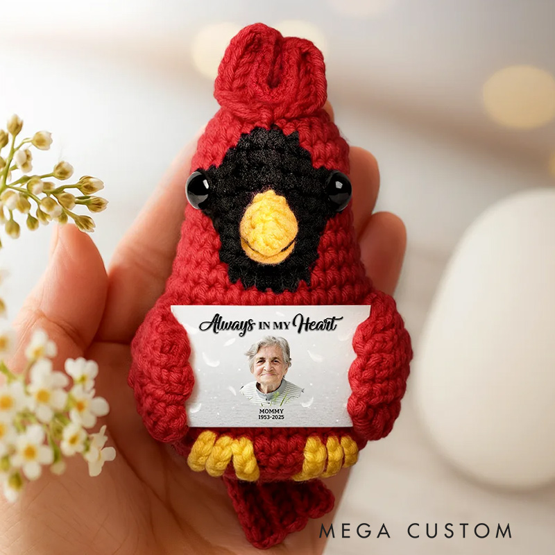 Personalized Photo Memorial Always In Our Heart Custom Crochet Cardinal Bird Hanging Decoration