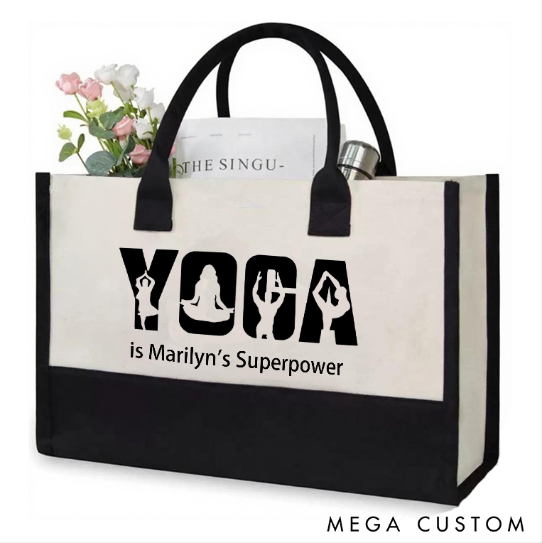 Personalized Yoga Tote Bag with Yoga is My Superpower Custom Name Perfect for Yoga Lover and Daily Use