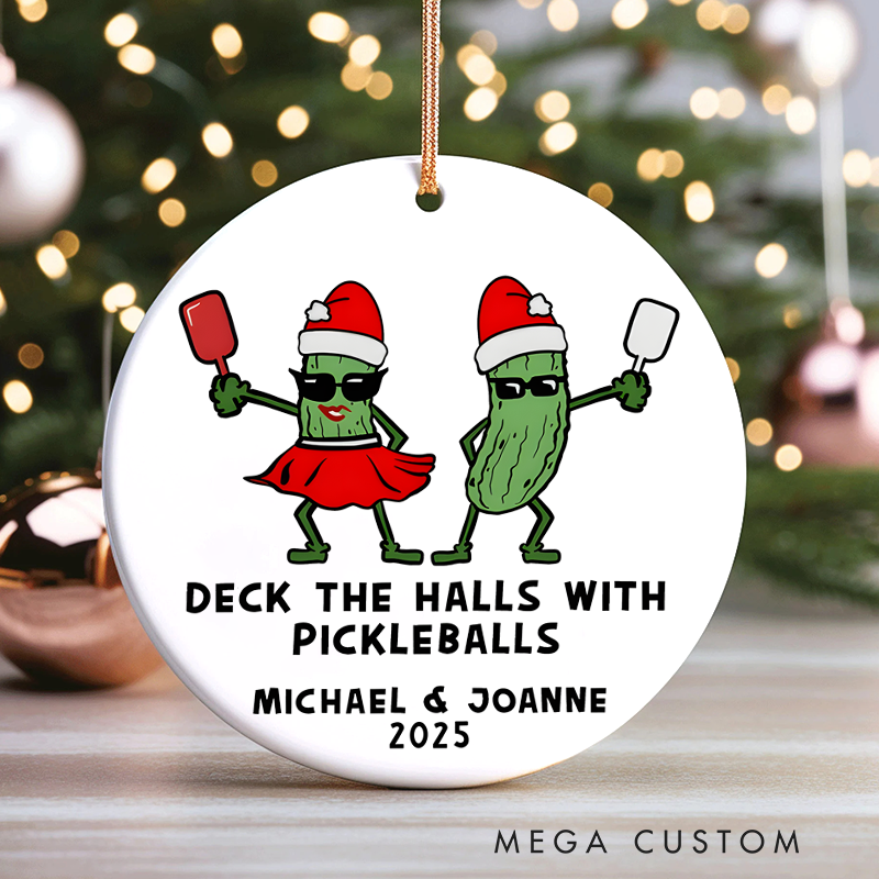 Personalized Pickleball Christmas Ornament with Custom Names and Year