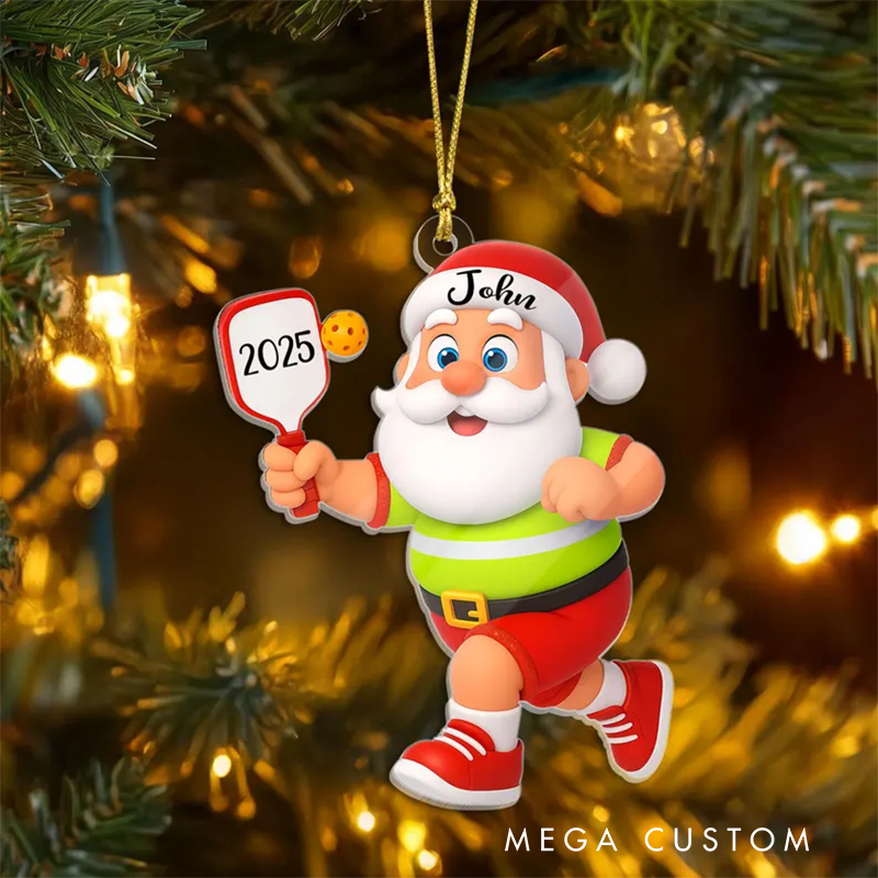 Personalized Pickleball Santa Acrylic Ornament with Custom Name and Year