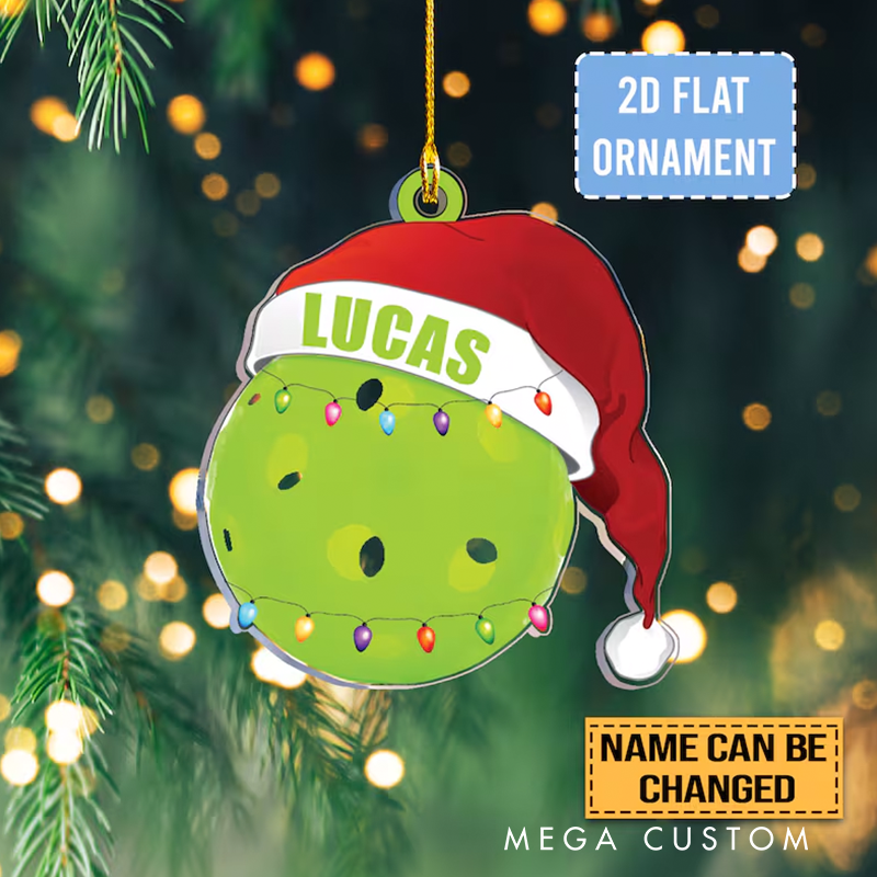 Personalized Pickleball Christmas Acrylic Ornament with Custom Name and Festive Design