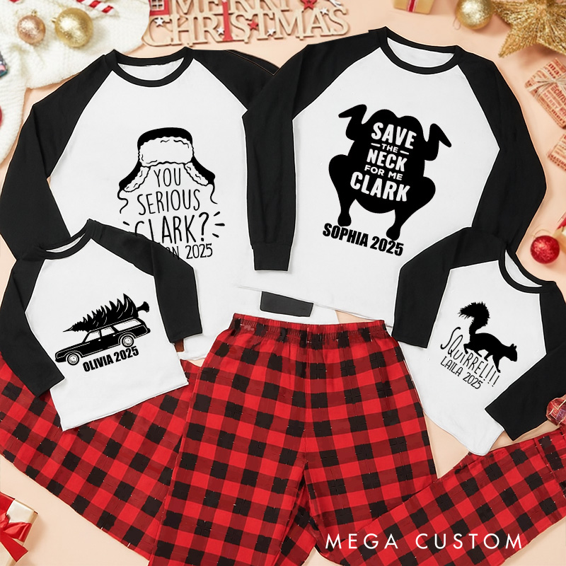 Personalized Classic Christmas Movie Inspired Funny Christmas Family Matching Pajamas Family Name Shirts Movie Holiday Shirt