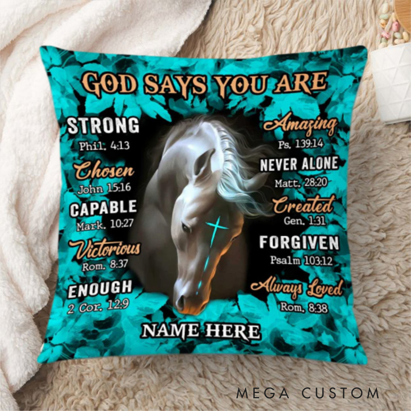 Personalized Horse God Says You are Bible Verse Throw Pillow Cover with Name Home Decor Affirmation Gift Christian Gift