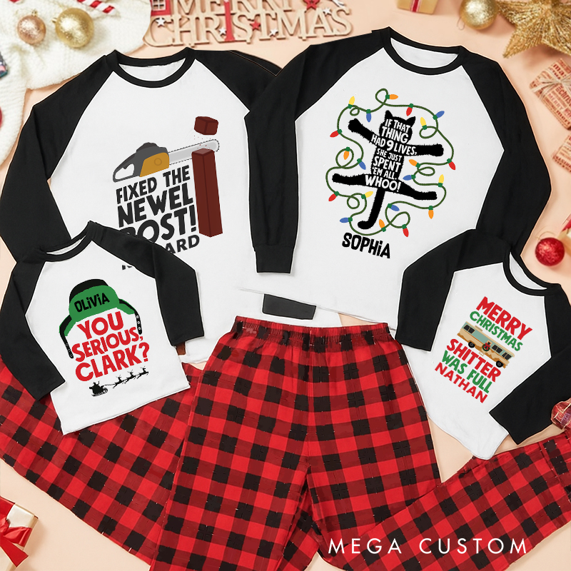 Personalized Classic Christmas Movie Inspired Story Theme Christmas Family Matching Pajamas Family Name Shirts Movie Holiday Shirt
