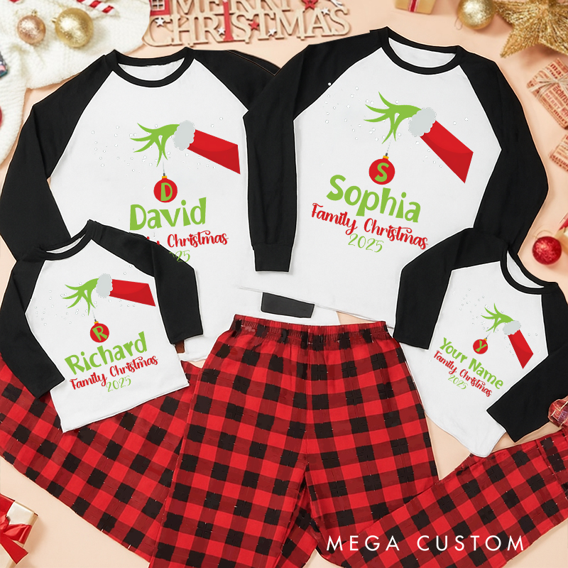 Personalized Classic Christmas Movie Inspired Green Monster Christmas Family Matching Pajamas Family Name Shirts Movie Holiday Shirt
