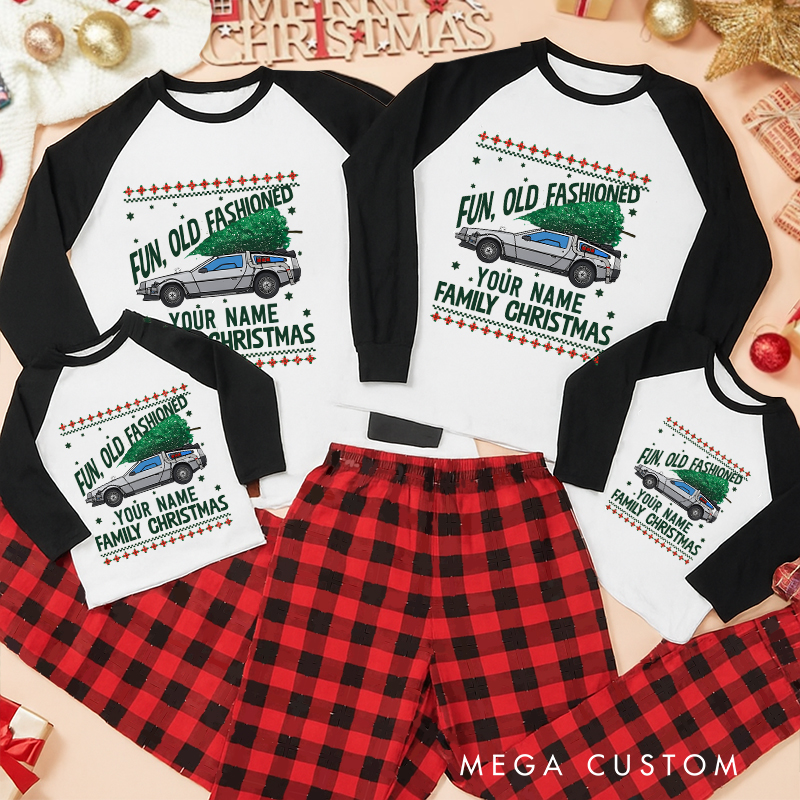 Personalized Future Backward Inspired Fun Old Fashioned Christmas Family Matching Pajamas Family Name Shirts Movie Holiday Shirt