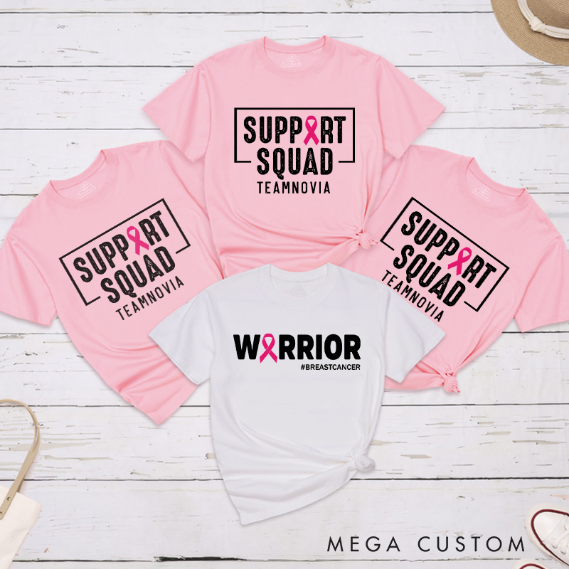 Personalized Support Squad T-shirt with bold lettering, perfect for showing solidarity with breast cancer fighters.