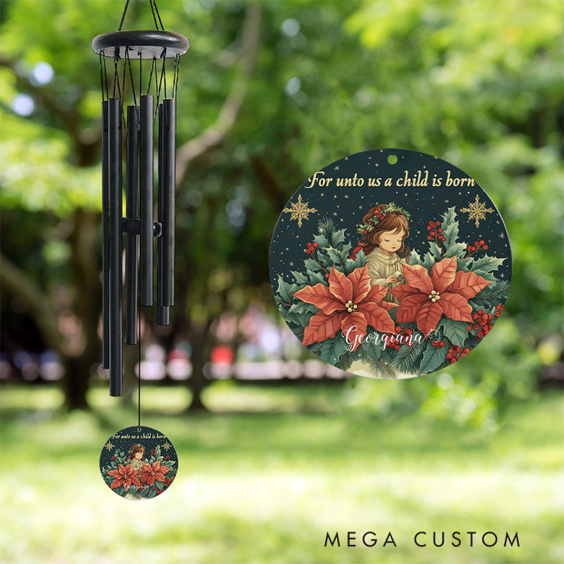 Personalized Biblical Nativity Child & Verse Wind Chime with Name Garden Outdoor Decoration Religious Gift Christmas Gift