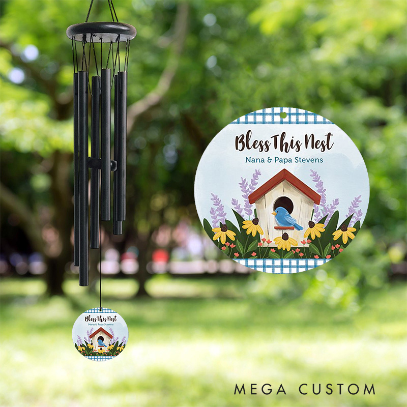 Personalized Bless This Nest Wind Chime with Name Garden Outdoor Decoration Religious Gift Christian Gift for Nana & Papa