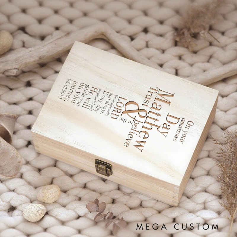 Personalized Trust and believe in the Lord Wooden Keepsake Box with Name and Date Religious Gift Christening Gift
