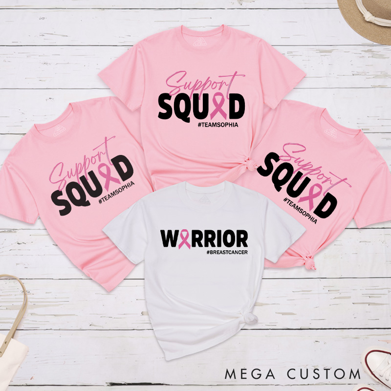 Personalized Breast Cancer Squad T-shirt featuring a warrior-themed design to honor and support those battling breast cancer.