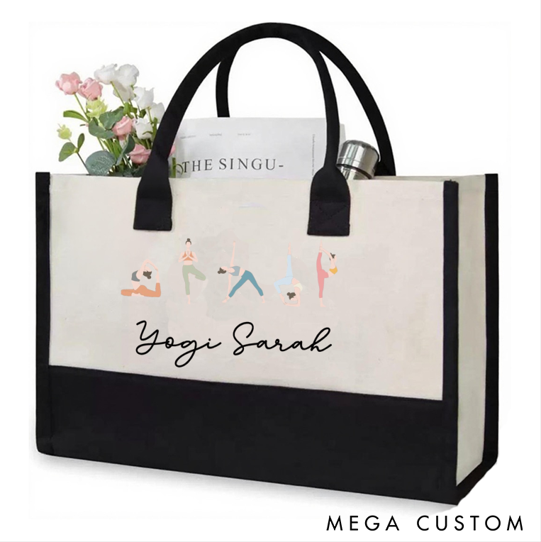 Personalized Yoga Tote Bag with Yoga Pose Design Canvas Tote Bag Perfect for Yoga Gym and Daily Use