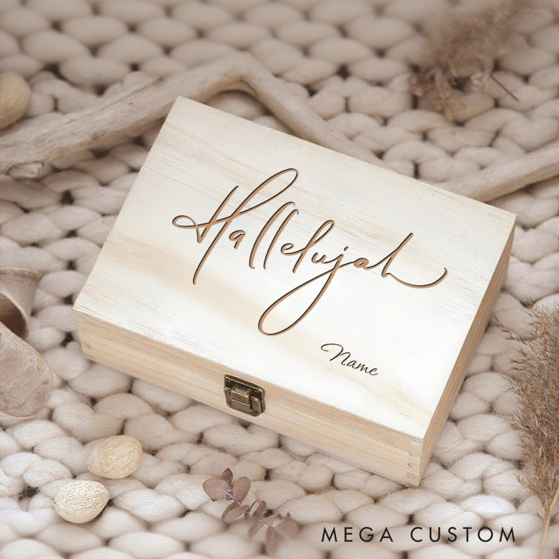 Personalized Hallelujah Wooden Keepsake Box with Name Religious Gift Christian Gift Faith Gift