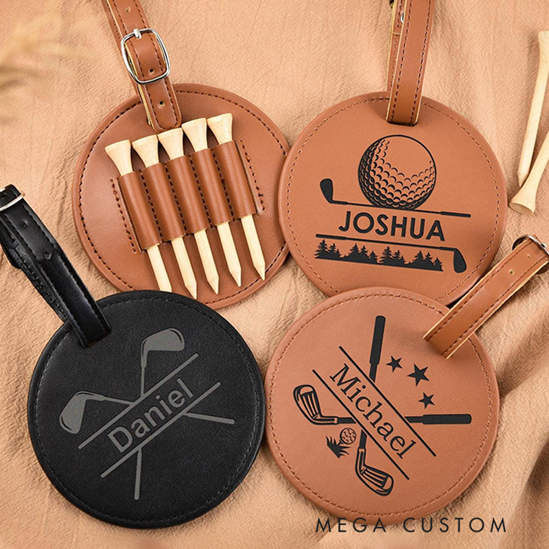 Personalized Leather Golf Bag Tag with Custom Name and Design  