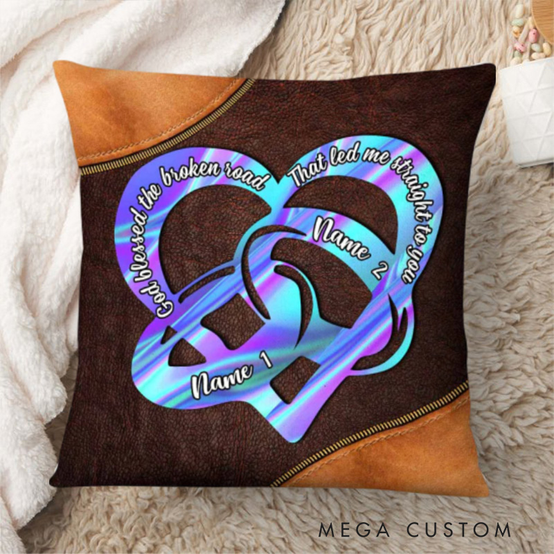 Personalized God Blessed the Broken Road Couple Ring Heart Throw Pillow Cover with Name Home Decor Religious Gift for Couple
