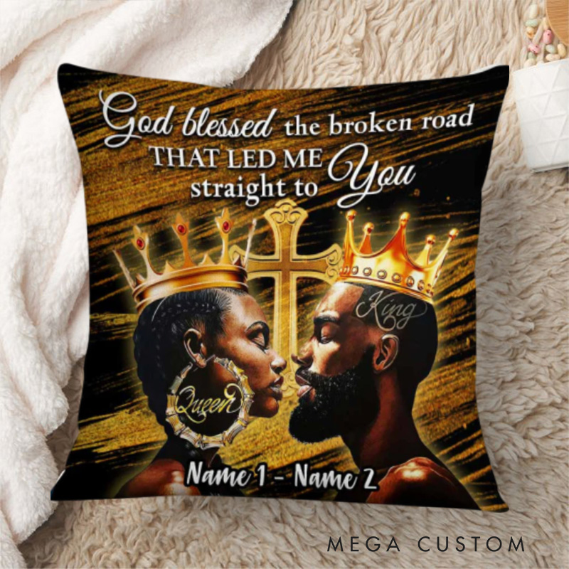 Personalized God Blessed the Broken Road Couple God Bless Throw Pillow Cover with Name Home Decor Religious Gift for Couple