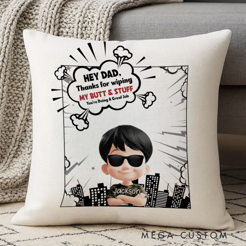 Personalized Quirky Dad Humor with Cool Sunglasses Character and Fun Illustration Theme Pillow