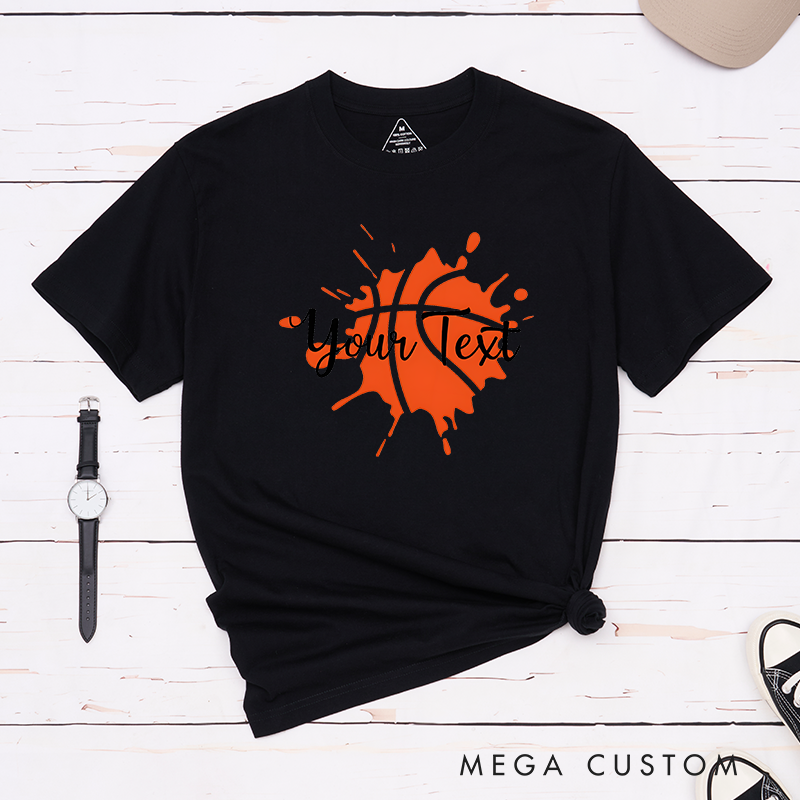 Personalized Basketball T-Shirt with Custom Text Bold Splash Design and Multiple Color Options for Fans Players and Teams
