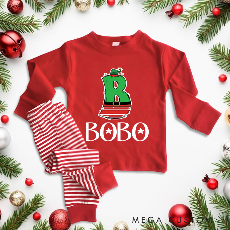 Personalized Green Initial Belt Festive Christmas Christmas Pajamas