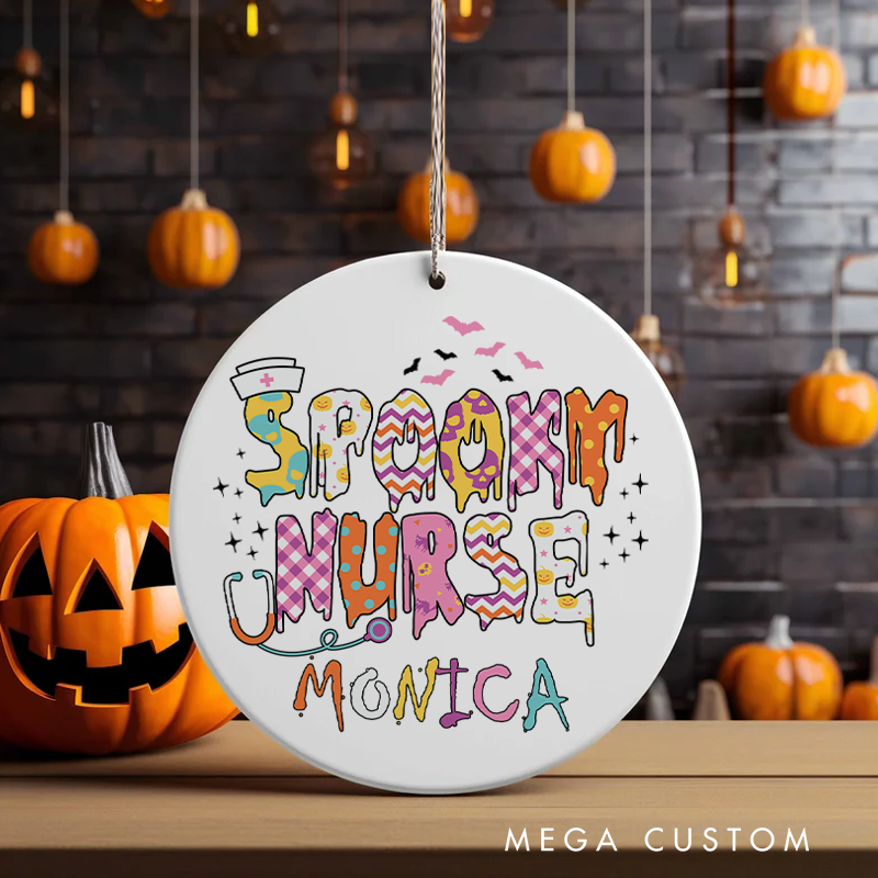 Personalized Nurse Halloween Ornament Spooky Nurse Design Ornament 