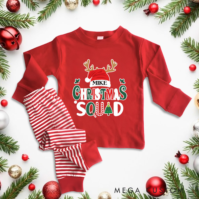 Personalized Christmas Squad Reindeer Hat Christmas Pajamas 