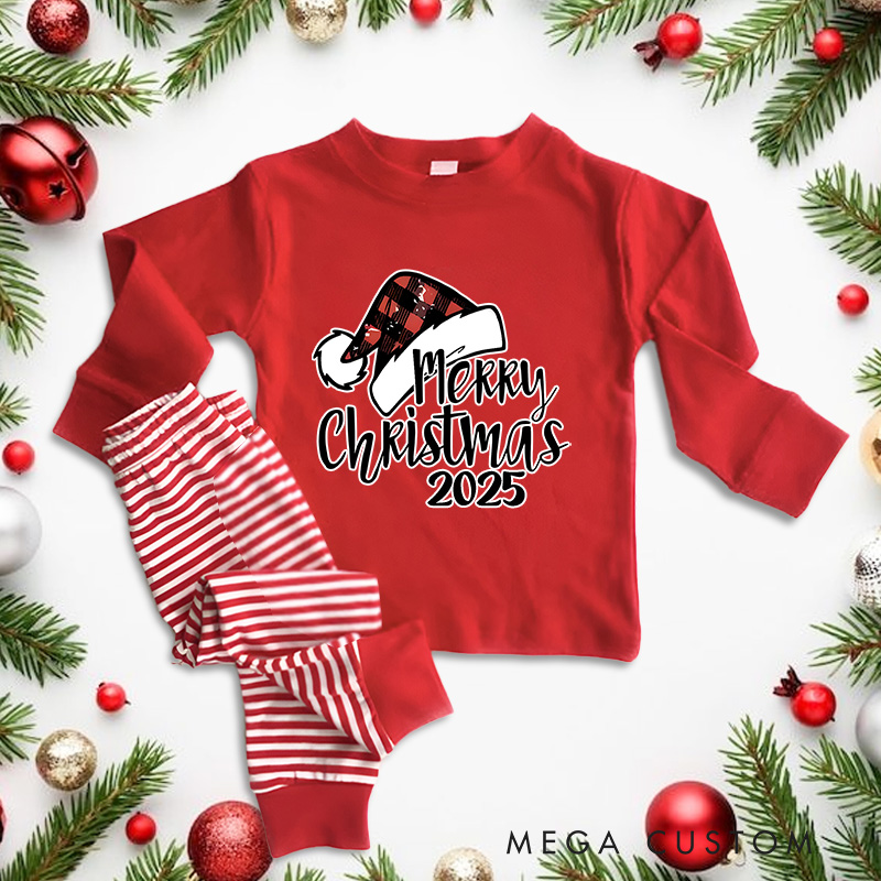 Personalized Merry Christmas with Buffalo Plaid Santa Hat Christmas Christmas Pajamas