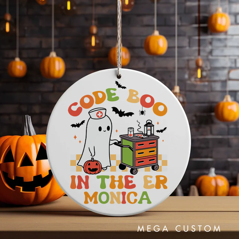 Personalized Nurse Halloween Ornament Code Boo in the ER Design Ornament 