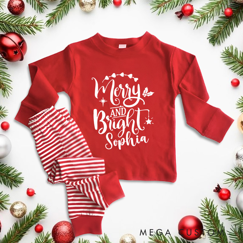 Personalized Merry and Bright with Holly and Festive Accents Christmas Christmas Pajamas