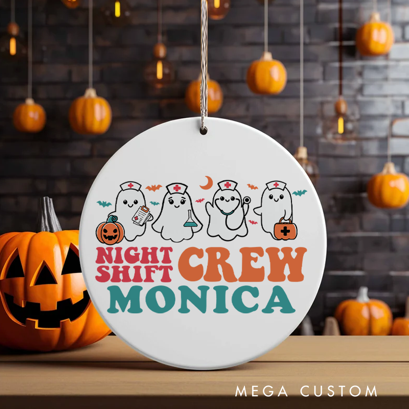 Personalized Nurse Halloween Ornament Night Shift Crew Ghostly Design Ornament 