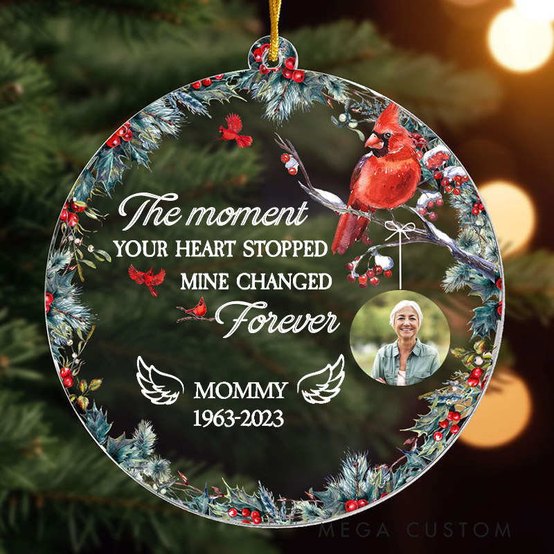 Personalized Cardinal Christmas Ornament Moment Your Heart Stopped Mine Changed Photo Memorial Ornament