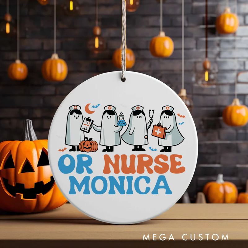 Personalized Nurse Halloween Ornament OR Nurse Ghostly Design Ornament 