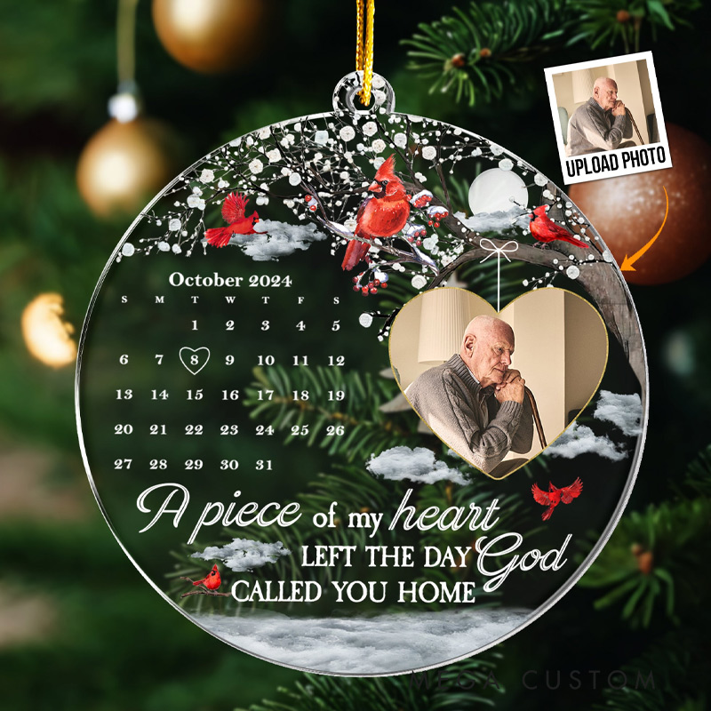 Personalized Photo Memorial Ornament A Piece Of My Heart Left The Day God Called You Home Sympathy Gift for Loss of Loved Ones