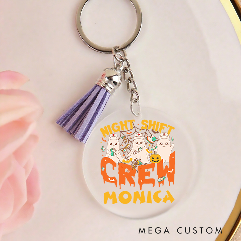 Personalized Acrylic Tassel Keychain for Nurse Customized Night Shift Crew Design Keychain Nurse Halloween Gift