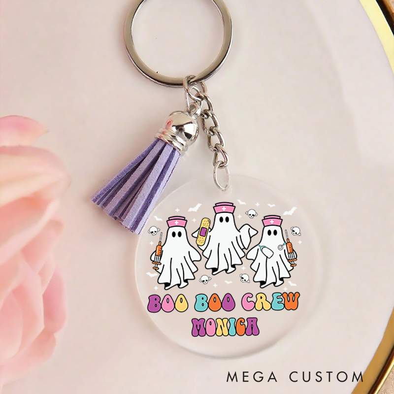 Personalized Acrylic Tassel Keychain for Nurse Customized Boo Boo Crew Halloween Ghost Nurse Design Keychain Nurse Halloween Gift