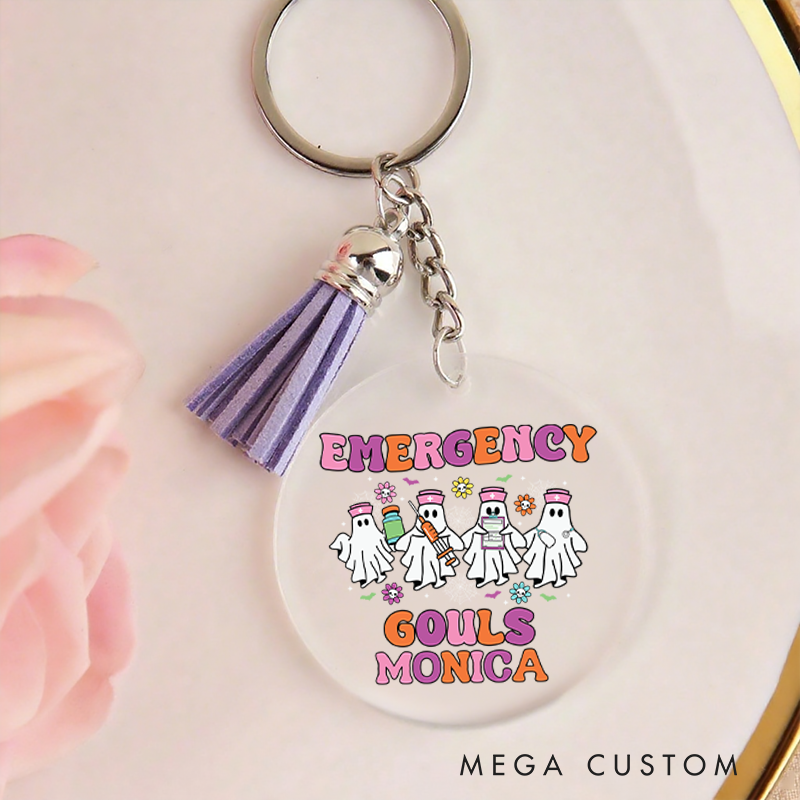 Personalized Acrylic Tassel Keychain for Nurse Customized Emergency Ghouls Halloween Nurse Design Keychain Nurse Halloween Gift