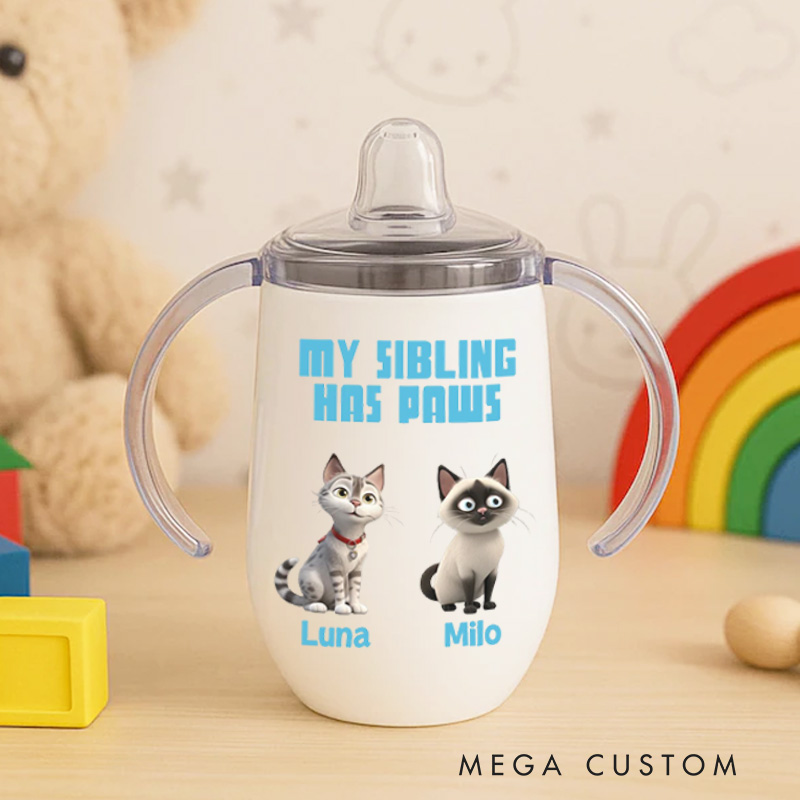 Personalized Pet Sibling Delight with Adorable Cat Illustrations and Playful Text for Baby Sippy Cup
