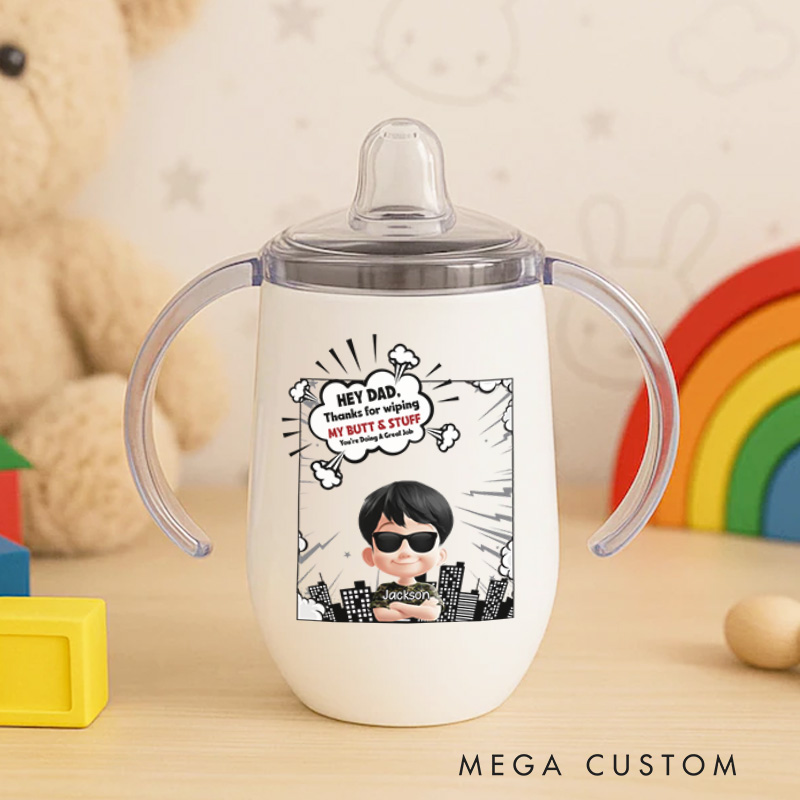Personalized Quirky Dad Humor with Cool Sunglasses Character and Fun Illustration Sippy Cup