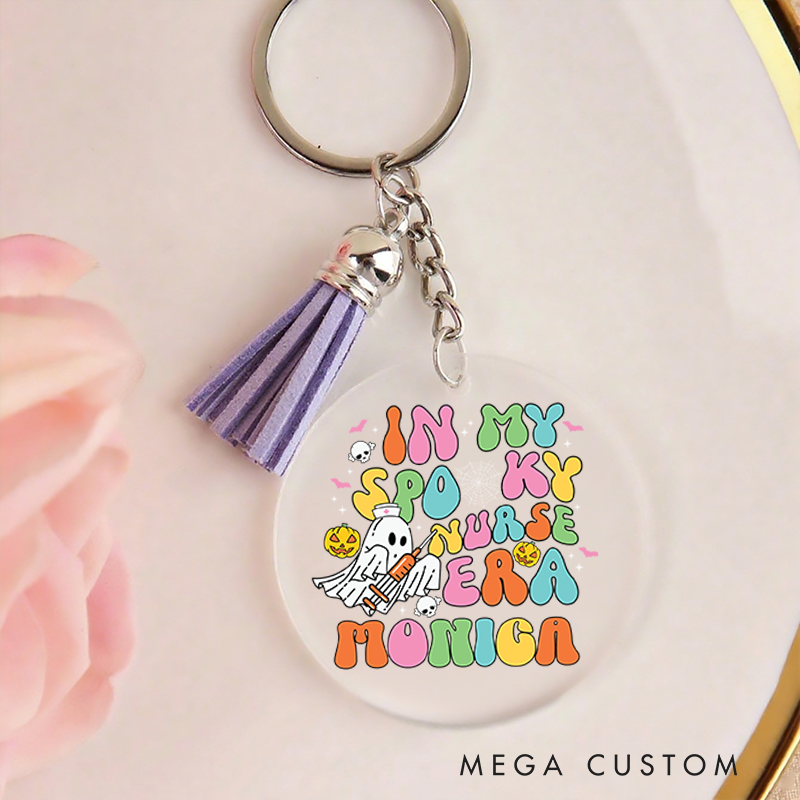 Personalized Acrylic Tassel Keychain for Nurse Customized In My Spooky Nurse Era Design Keychain Nurse Halloween Gift