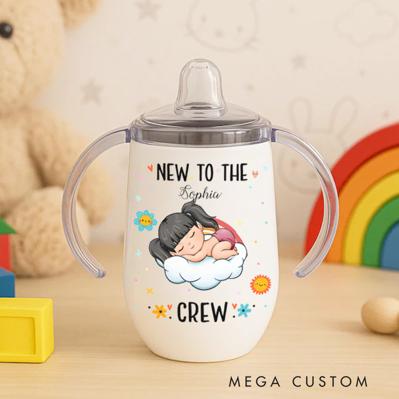 Personalized Welcome Baby with Sweet Sleeping Infant and Cloud Design for Nursery Sippy Cup