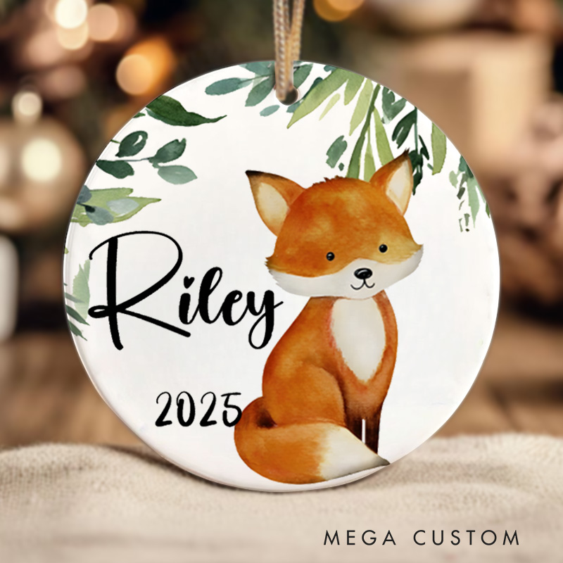 Personalized Baby Fox First Christmas Ornament Featuring Woodland Charm Christmas Ornament
