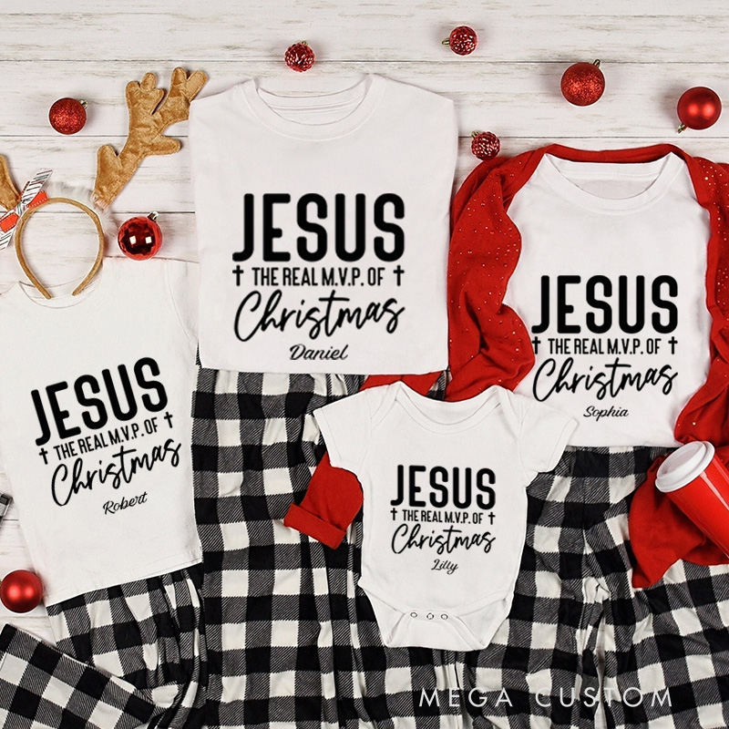 Personalized Jesus Family Matching Cotton T-Shirts with Name Religious Gift Christmas Gift for Family