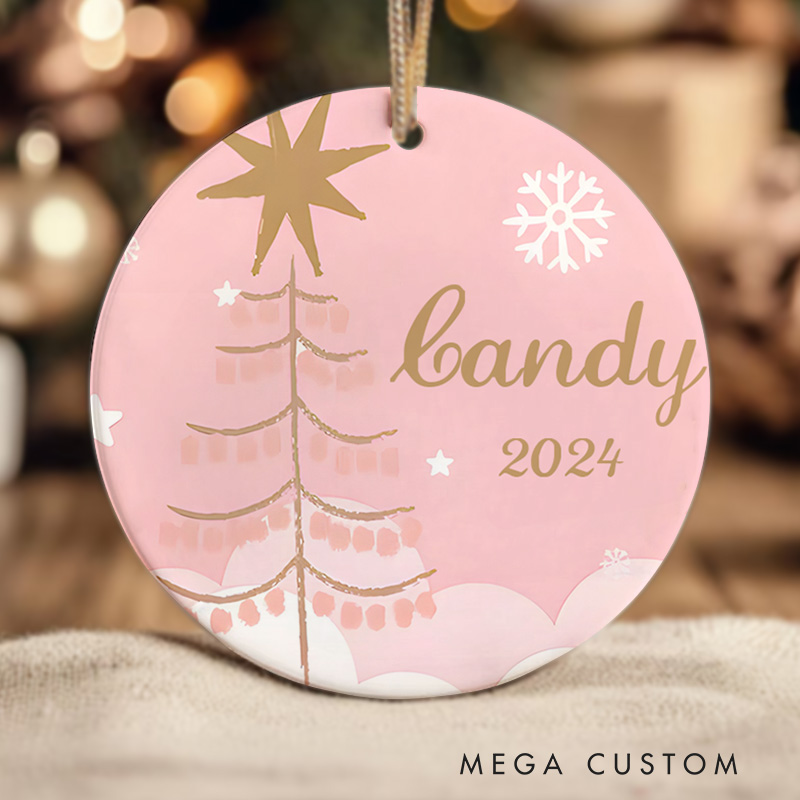 Personalized Pink Christmas Tree Ornament Featuring Elegant Holiday Accents Christmas Ornament