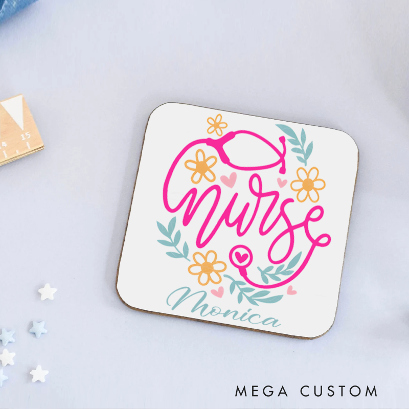 Personalized Coasters for Nurse Customized Nurse Floral Stethoscope Design Coasters Nurse Gift
