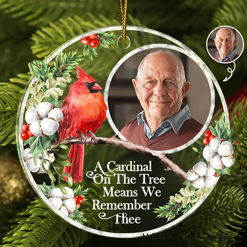 Personalized Photo Memorial A Cardinal On The Tree Custom Shaped Acrylic Christmas Ornament Cardinal Ornament