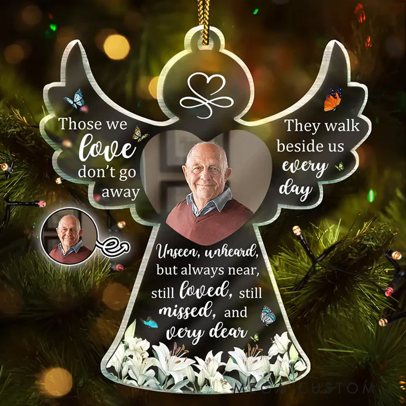 Personalized Photo Angel Ornament Those We Love Don't Go Away Memorial Gift Custom Shaped Acrylic Ornament