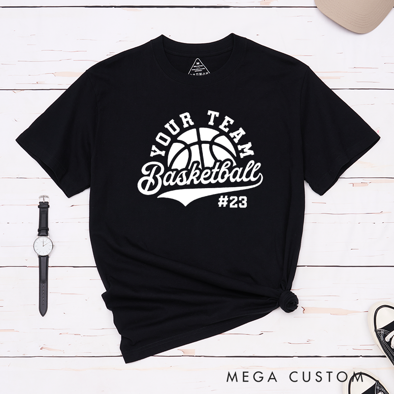 Personalized Basketball T-Shirt with Your Team Name Bold Graphic and Custom Jersey Number