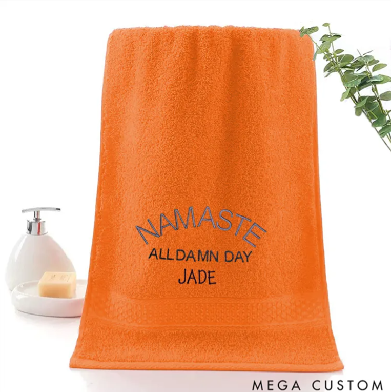 Personalized Yoga Hand Towel with Namaste All Damn Day Design Perfect for Yoga Meditation and Relaxation