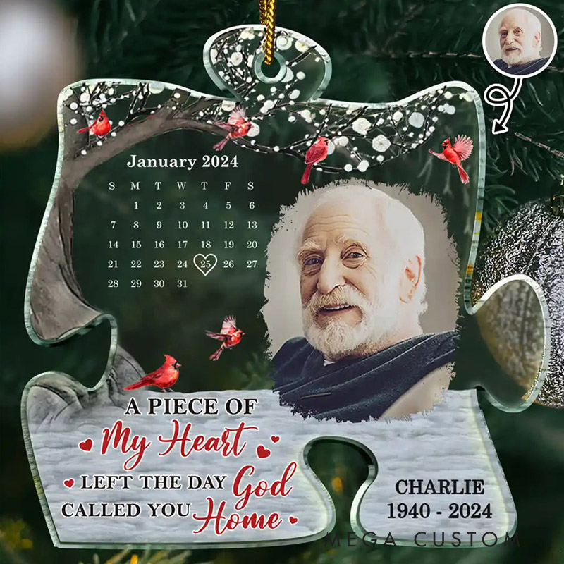 Personalized Memorial Photo Ornament The Day God Called You Home Calendar Custom Shaped Acrylic Christmas Ornament